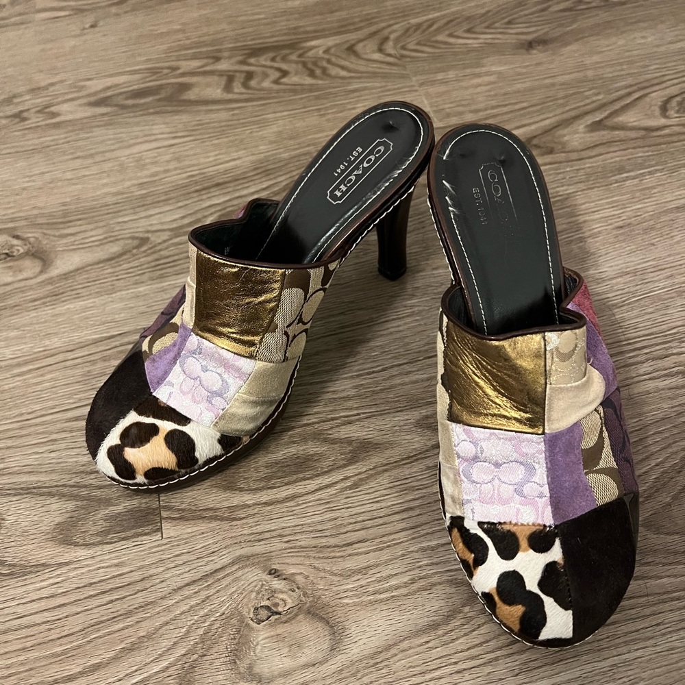 COACH patchwork mules purple